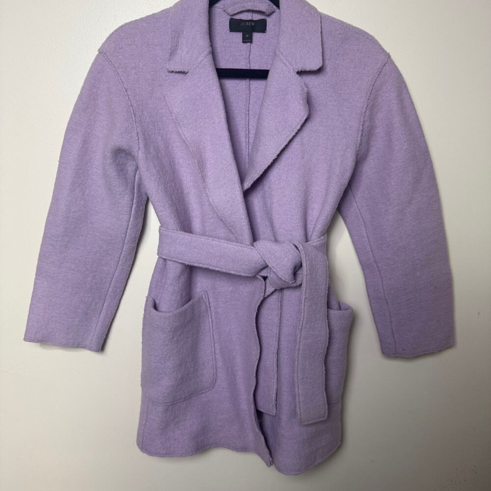 JCrew Womens Wrap Coat in Boiled Wool XS Purple Lavender Belted Spring Fall